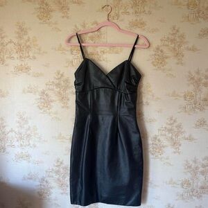 Vintage 80s J. Robert Leathers black leather bodycon mini dress gold detail 6